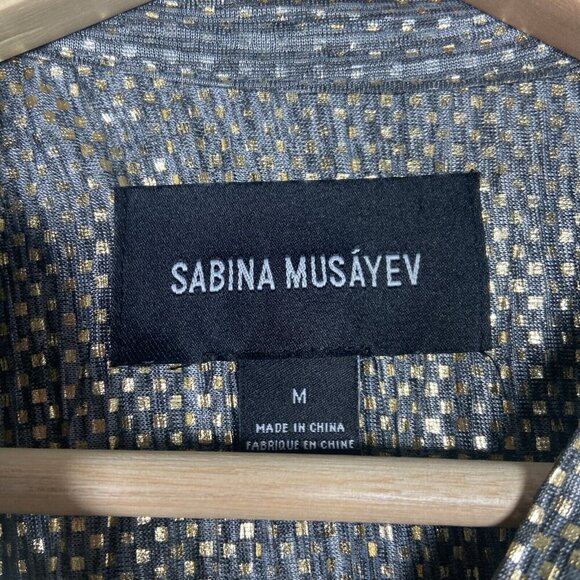 Anthropologie X Sabina Musayev Dress Size M Eugine Gold Gray Accordian Tie Date - Picture 4 of 13